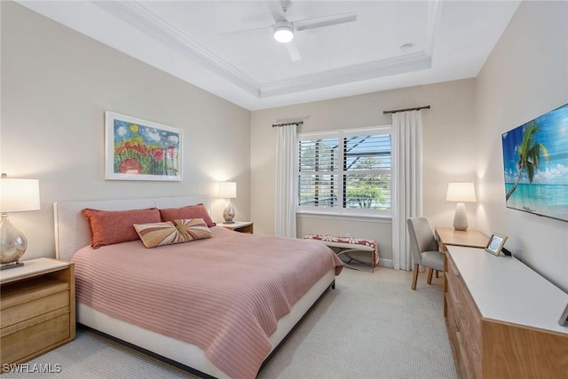 2720 Amaranda Ct, Naples, FL 34114 - carpeted bedroom with a raised ceiling, crown molding, and ceiling fan