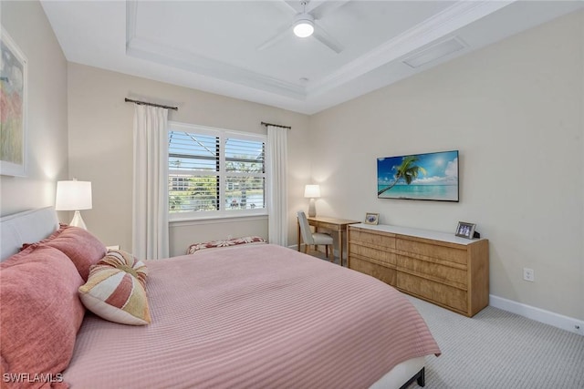 2720 Amaranda Ct, Naples, FL 34114 - bedroom featuring light carpet, a raised ceiling, and ceiling fan