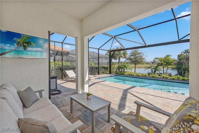 2720 Amaranda Ct, Naples, FL 34114 - view of swimming pool with a water view, outdoor lounge area, a patio area, and a lanai