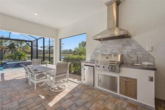 2720 Amaranda Ct, Naples, FL 34114 - view of patio / terrace featuring an outdoor kitchen, sink, grilling area, and a lanai