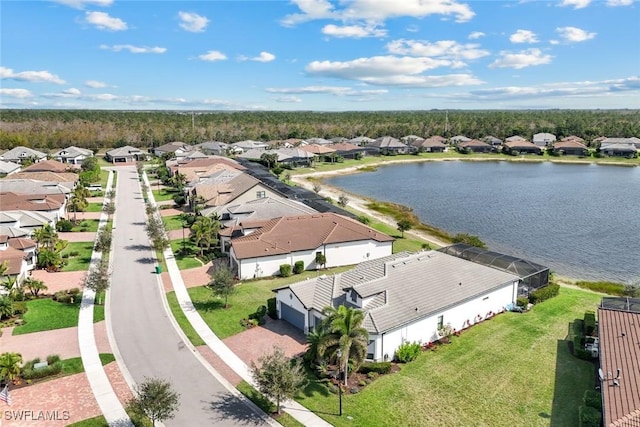 aerial view with a water view