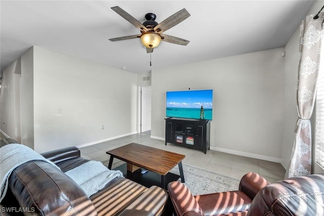 2628 Manzilla Ln, Cape Coral, FL 33909 - living room with tile patterned flooring, ceiling fan, and baseboards