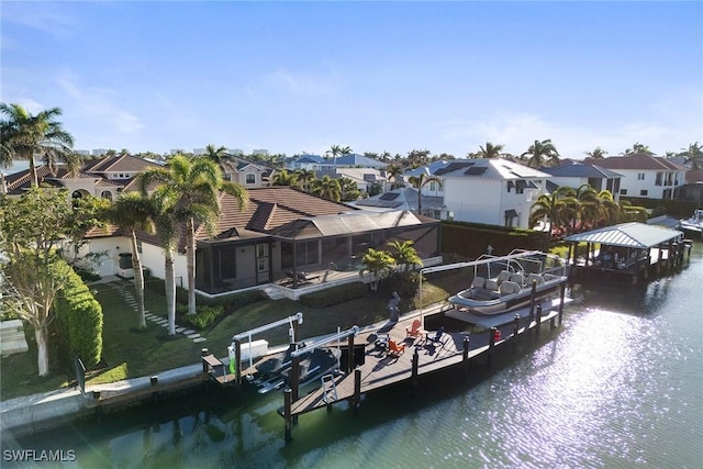 exterior space with a water view