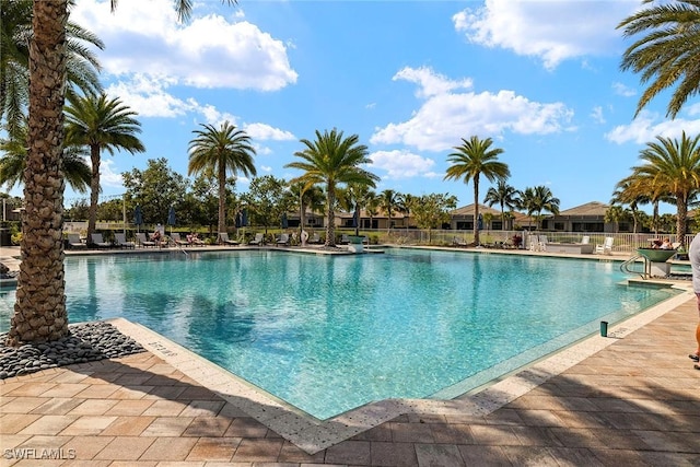 view of swimming pool featuring a patio