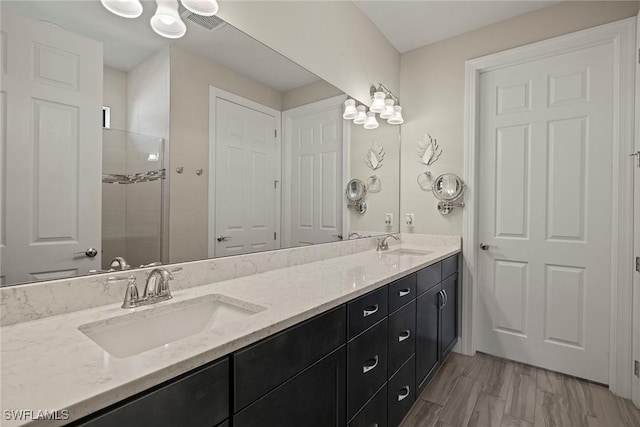 bathroom with vanity and walk in shower