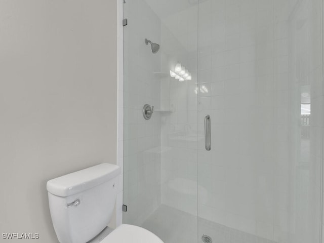 bathroom with toilet and a stall shower