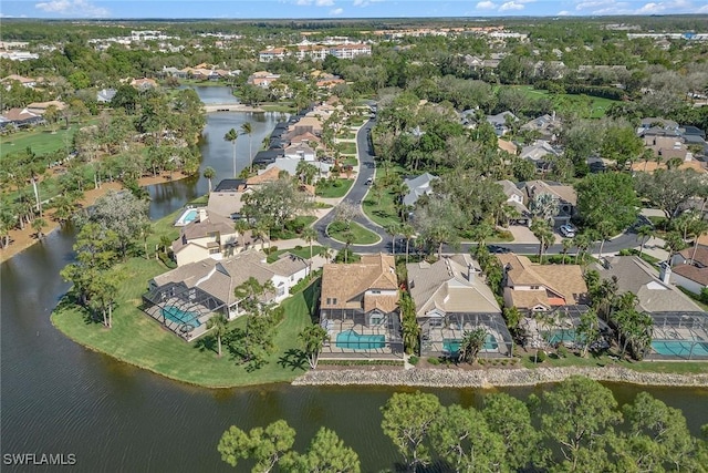 bird's eye view featuring a water view