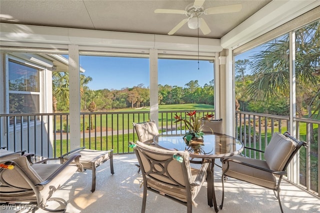 sunroom / solarium with plenty of natural light and a ceiling fan