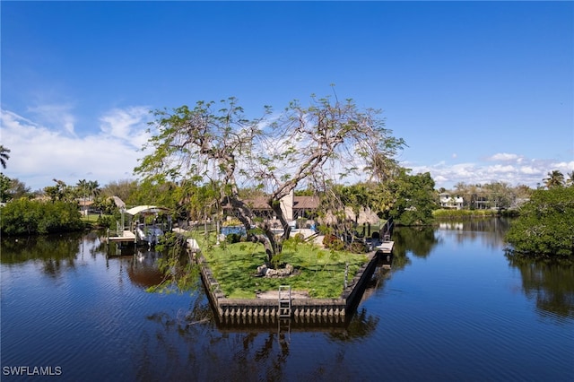 property view of water with a boat dock