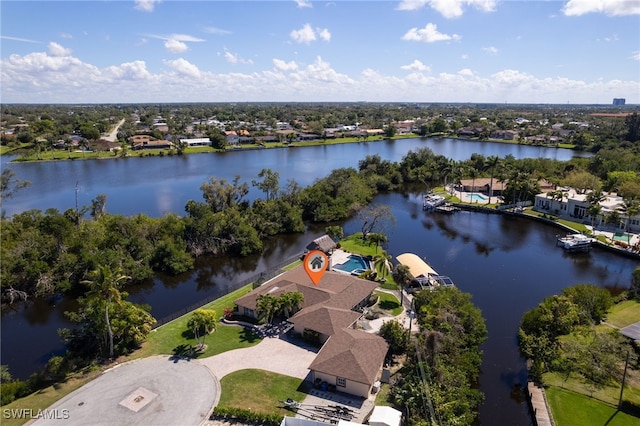 aerial view with a water view