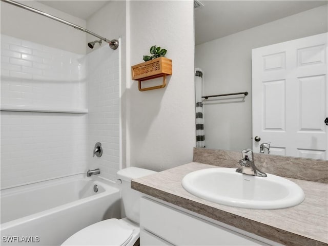 full bathroom with toilet, shower / bath combination, and vanity