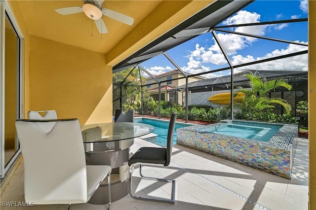 view of patio featuring a lanai