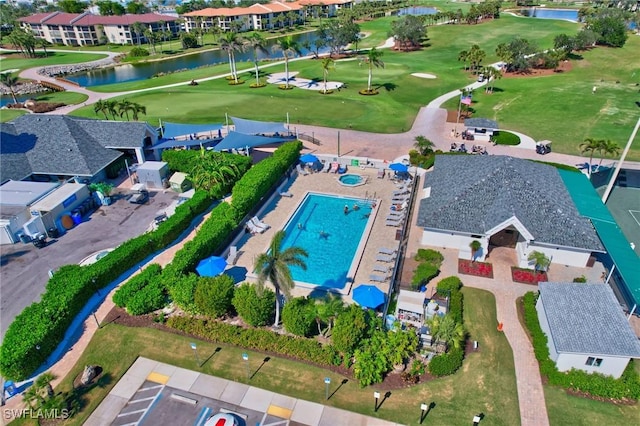 aerial view with a water view