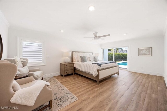 4611 Crayton Rd, Naples, FL 34103 - bedroom featuring access to outside, light wood-style floors, baseboards, recessed lighting, and a ceiling fan