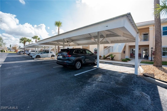 partially covered parking lot with stairway