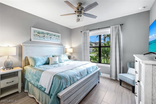 bedroom featuring ceiling fan and baseboards