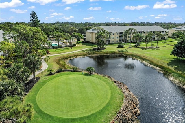 view of community with a water view