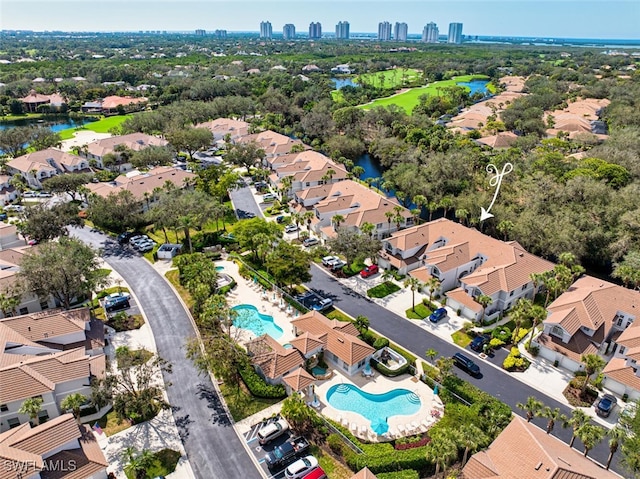 bird's eye view featuring a water view