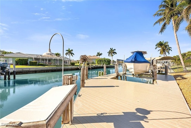 dock area with a water view