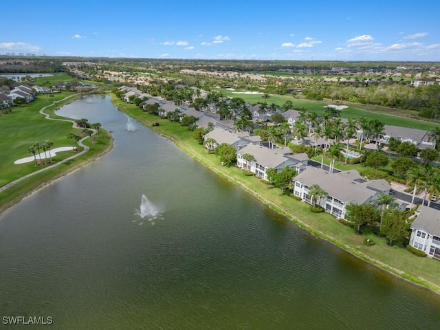 aerial view with a water view and a residential view