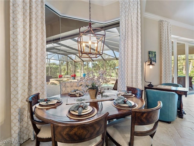 dining area featuring crown molding