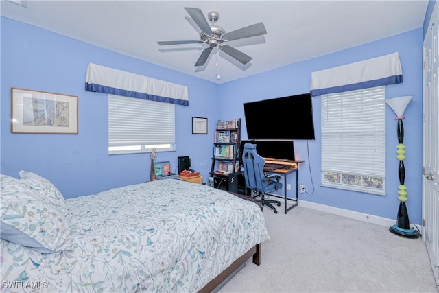 bedroom with carpet flooring and ceiling fan