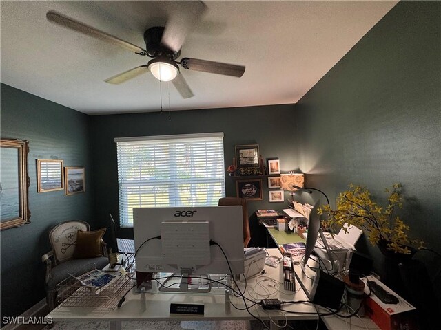 home office with ceiling fan