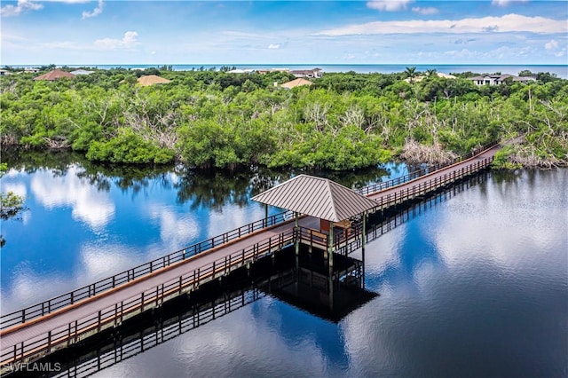 view of dock with a water view