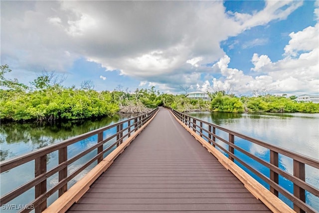 view of dock with a water view