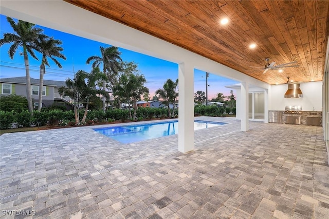 1308 Ridge St, Naples, FL 34103 - outdoor pool featuring an outdoor kitchen, ceiling fan, and a patio area
