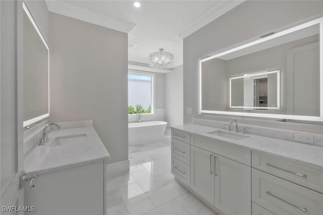 1308 Ridge St, Naples, FL 34103 - full bath with marble finish floor, a soaking tub, a sink, and a chandelier