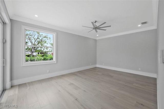1308 Ridge St, Naples, FL 34103 - spare room with crown molding, baseboards, light wood finished floors, and ceiling fan