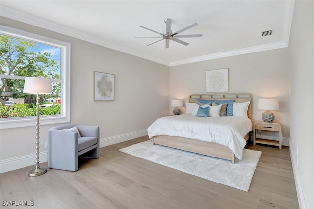 1308 Ridge St, Naples, FL 34103 - bedroom featuring wood finished floors, crown molding, and ceiling fan