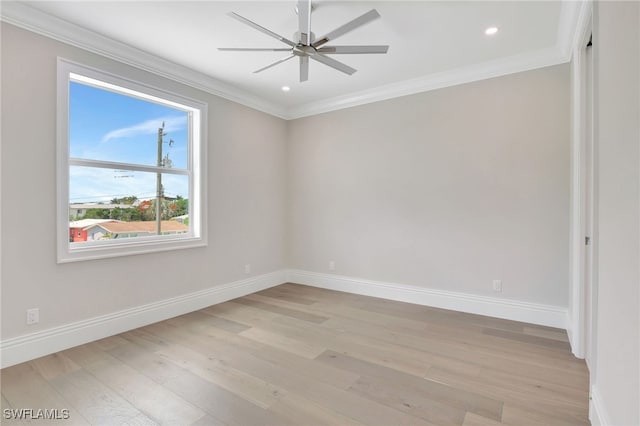 1308 Ridge St, Naples, FL 34103 - spare room with light wood-style floors, crown molding, a ceiling fan, and recessed lighting
