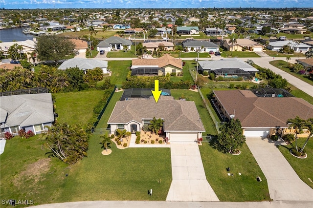 bird's eye view featuring a water view