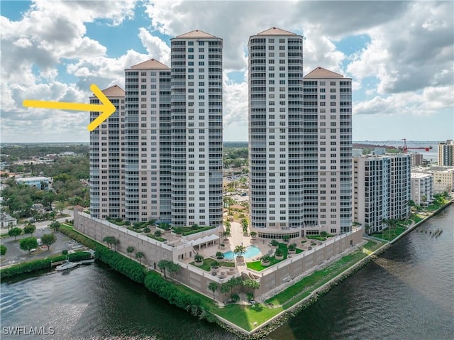 2090 W First St Unit I2409, Fort Myers, FL 33901 - birds eye view of property with a view of city and a water view