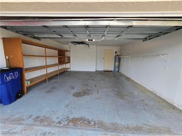 garage featuring water heater