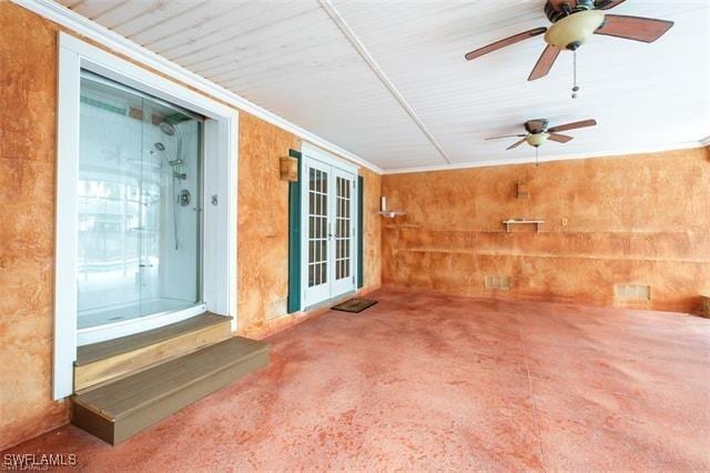 view of patio / terrace with french doors and ceiling fan