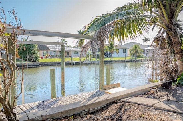 view of dock with a water view