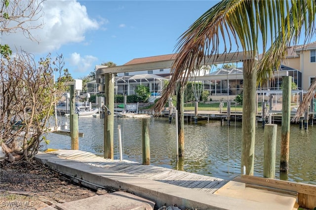 dock area featuring a water view