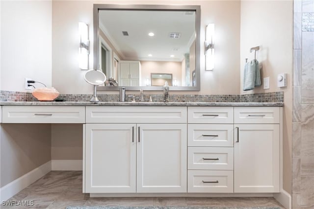 17122 Barcrest Ln, Punta Gorda, FL 33955 - full bath featuring recessed lighting, visible vents, baseboards, vanity, and marble finish floor