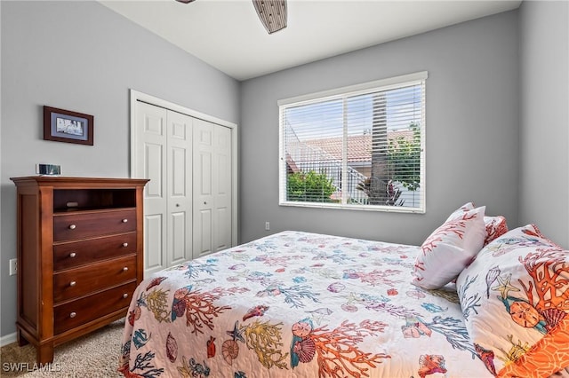 carpeted bedroom with a closet