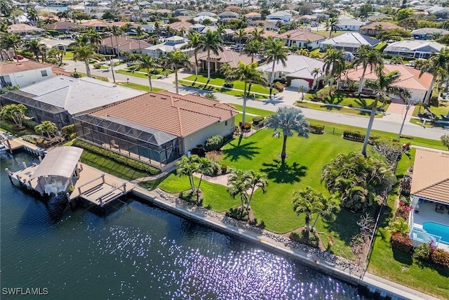 aerial view featuring a water view