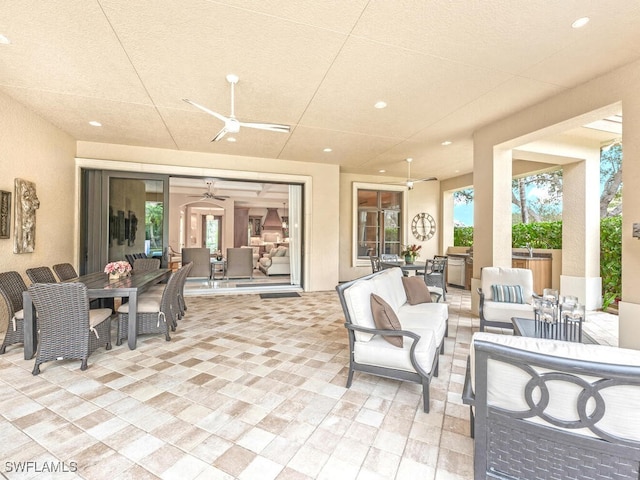 28732 La Caille Dr, Naples, FL 34119 - view of patio / terrace with an outdoor hangout area and ceiling fan
