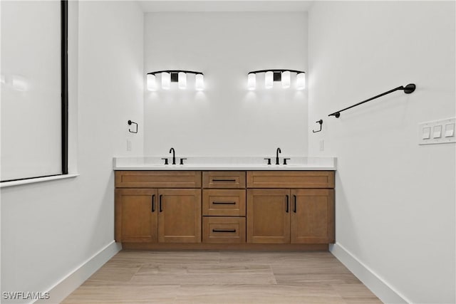 bathroom with vanity and wood-type flooring