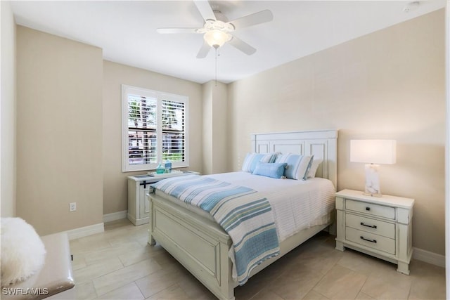 bedroom featuring ceiling fan and baseboards