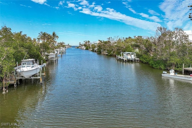 view of dock featuring a water view