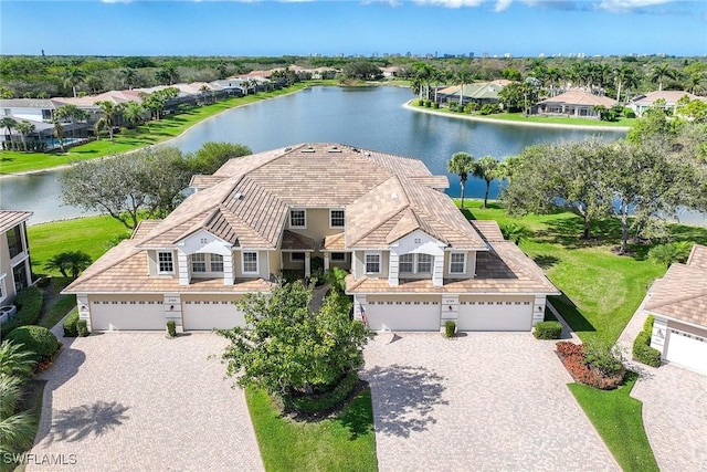 aerial view with a water view