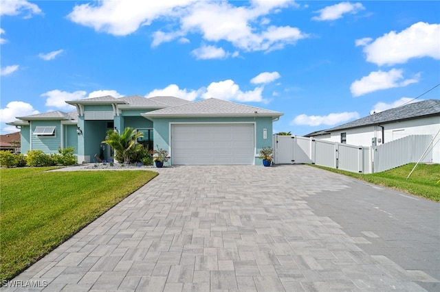 view of front of home with a garage and a front yard