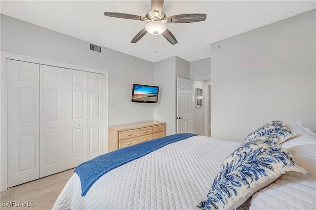 bedroom with a closet and ceiling fan